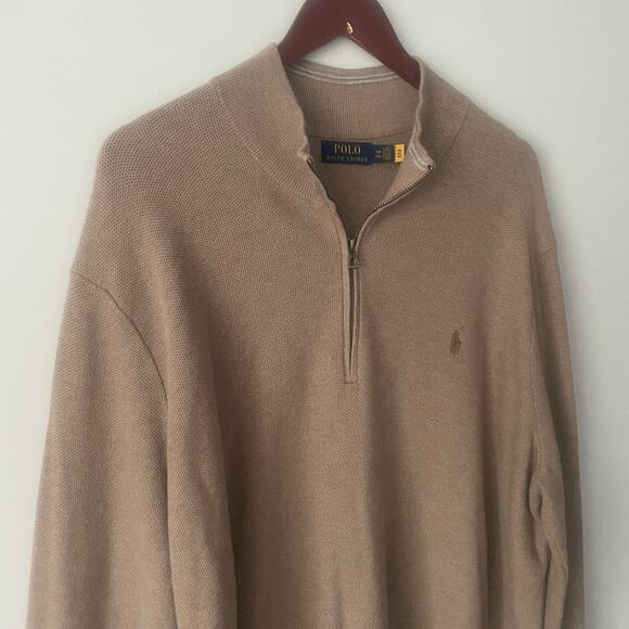 Polo Ralph Lauren 1/4 Zip Light Brown Pullover Sweater Cotton Lightweight 3XB - Picture 4 of 6